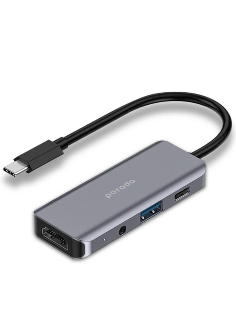 4 In1 USB-C Hub Type-C PD 100W HDMI USB 3.5Mm Aux Grey