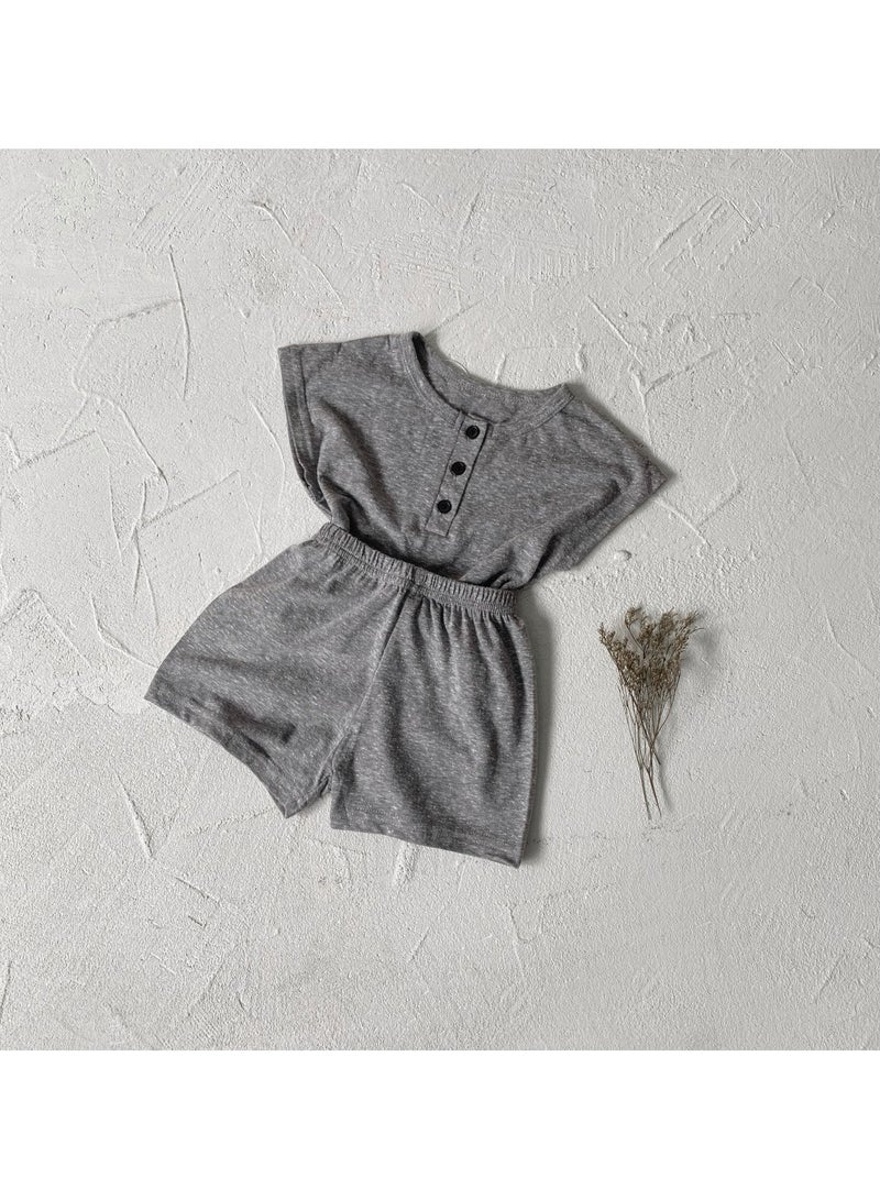 Baby Soft Breathable Cotton Short-Sleeved T-Shirt + Shorts Heather Grey Two-Piece Set