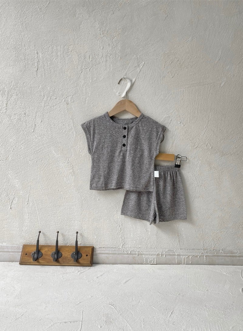 Baby Soft Breathable Cotton Short-Sleeved T-Shirt + Shorts Heather Grey Two-Piece Set