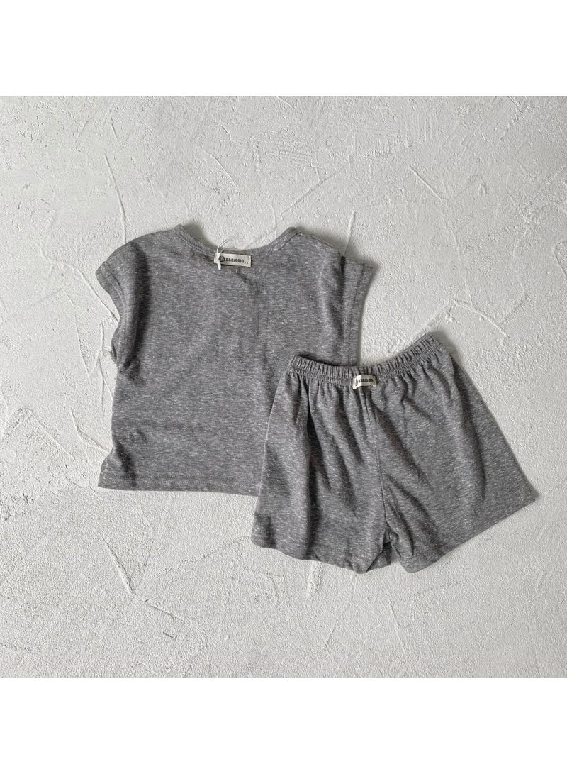 Baby Soft Breathable Cotton Short-Sleeved T-Shirt + Shorts Heather Grey Two-Piece Set