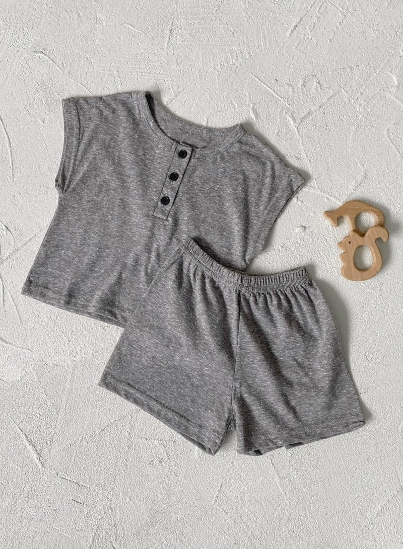 Baby Soft Breathable Cotton Short-Sleeved T-Shirt + Shorts Heather Grey Two-Piece Set