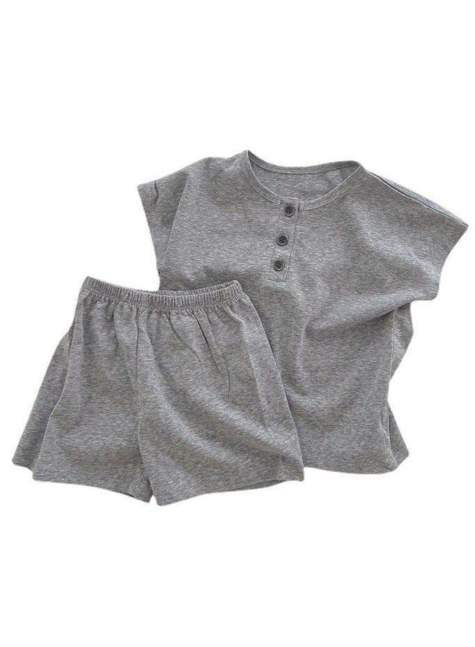 Baby Soft Breathable Cotton Short-Sleeved T-Shirt + Shorts Heather Grey Two-Piece Set