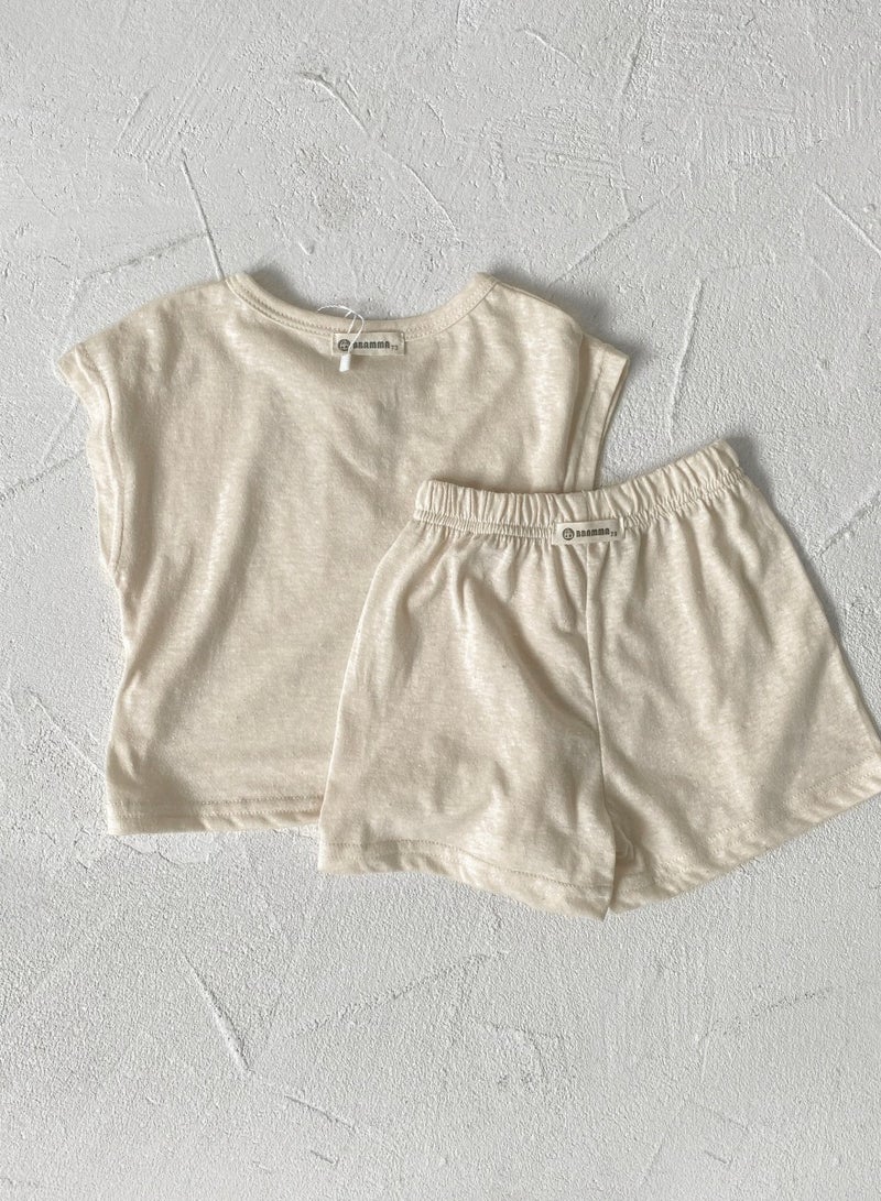 Baby Soft Breathable Cotton Short-Sleeved T-Shirt + Shorts Apricot Two-Piece Set