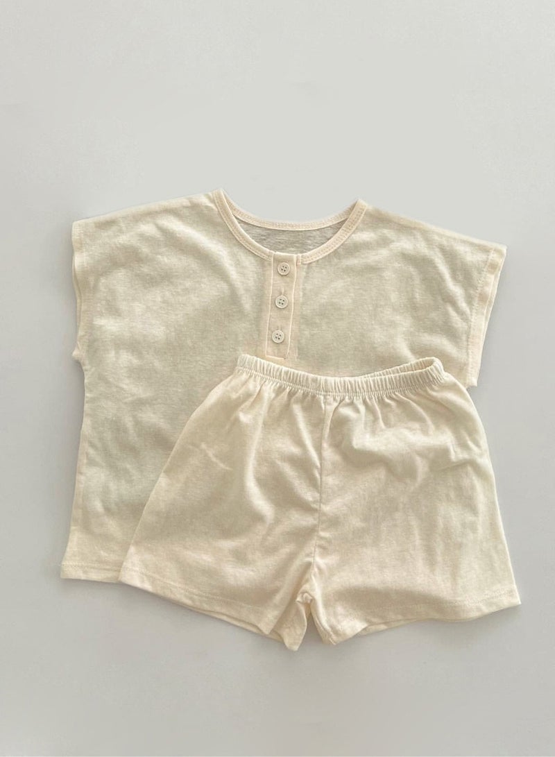 Baby Soft Breathable Cotton Short-Sleeved T-Shirt + Shorts Apricot Two-Piece Set