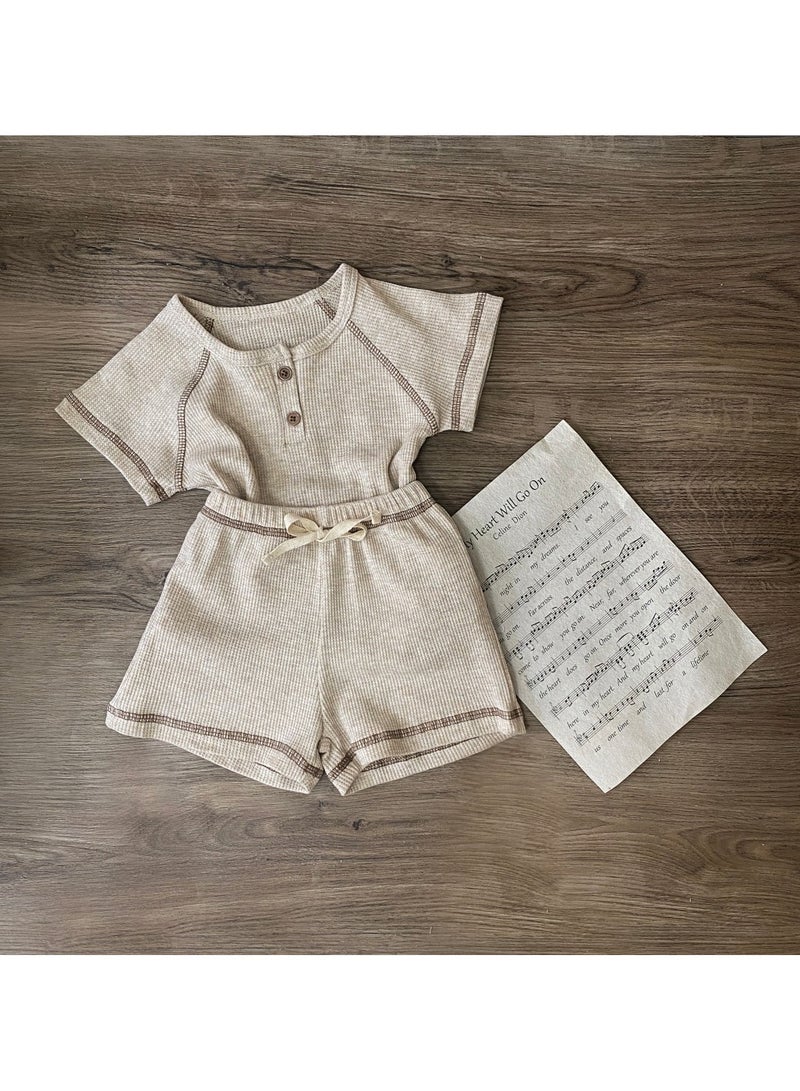 Baby soft breathable cotton short-sleeved T-shirt + shorts two-piece set