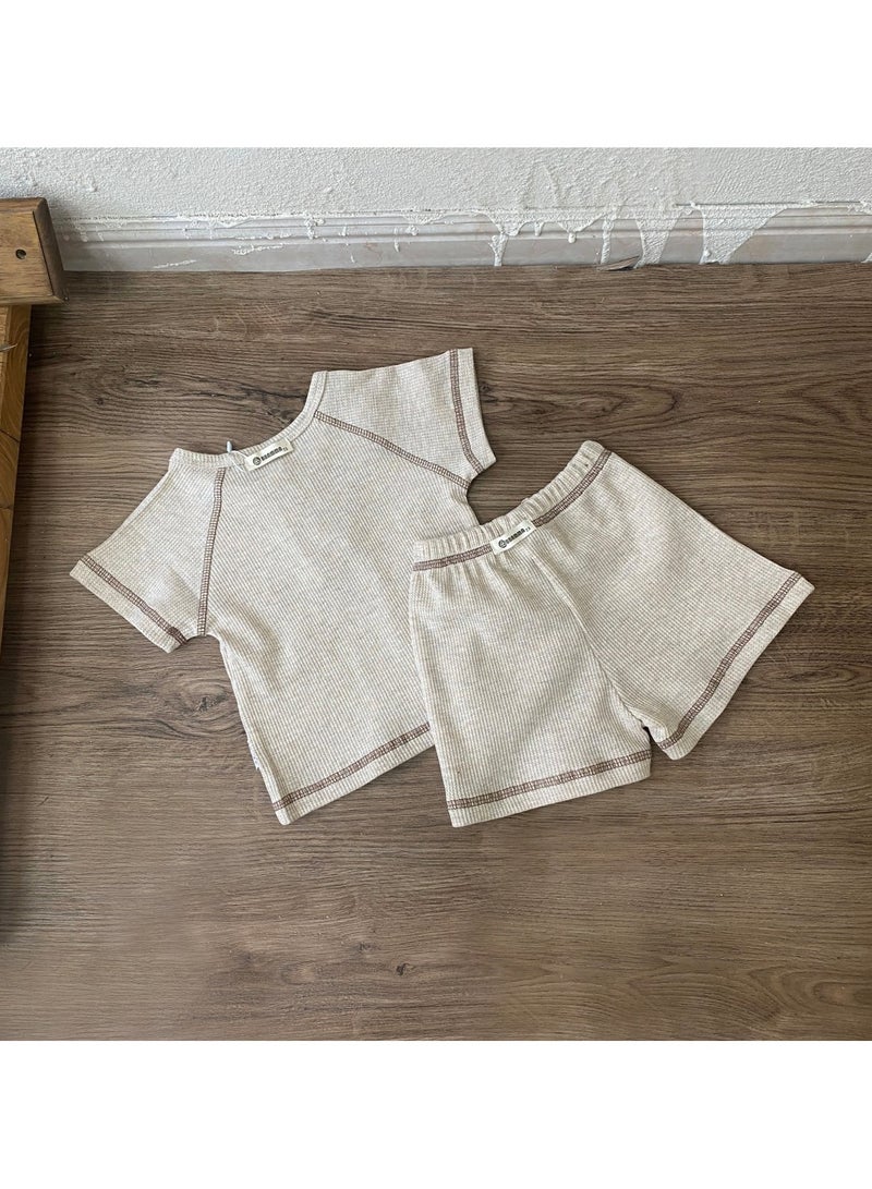 Baby soft breathable cotton short-sleeved T-shirt + shorts two-piece set