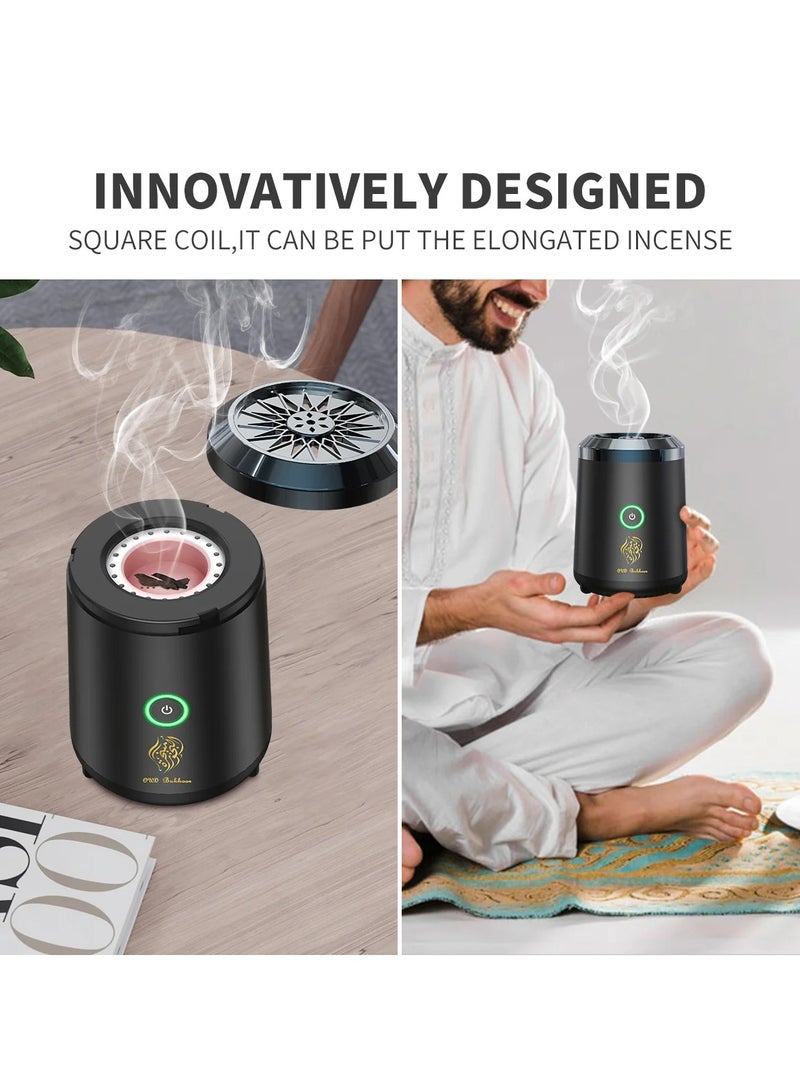 2024 Portable Electric Bakhoor Spice Diffuser – USB-Powered Oud Bukhoor Incense Burner with Smart Chip Safety, Perfect for Home, Car, Travel | Modern Aromatherapy with Adjustable Settings, Auto Shut-Off & Long Battery Life