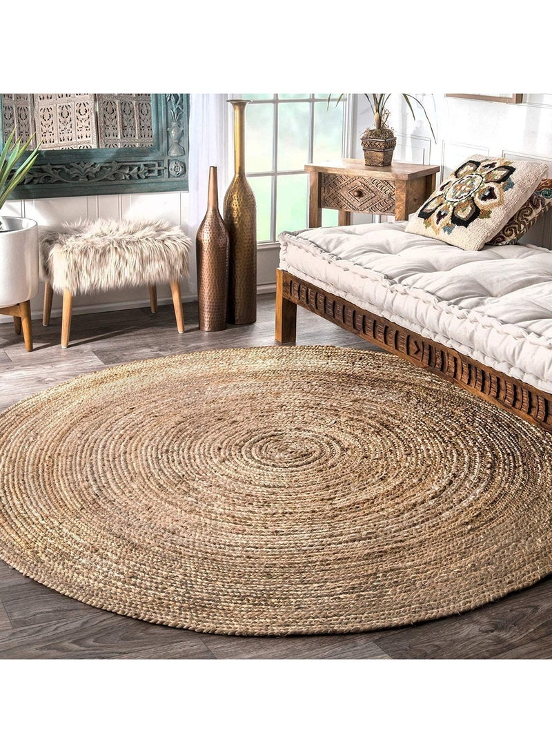 Handwoven Natural Jute Rug Rustic Vintage Braided Reversible Rug Carpet Simple Design Round Jute Rug Carpet Doormat Natural Braided Floor Mat Rugs For Kitchen Hallway Bedroom