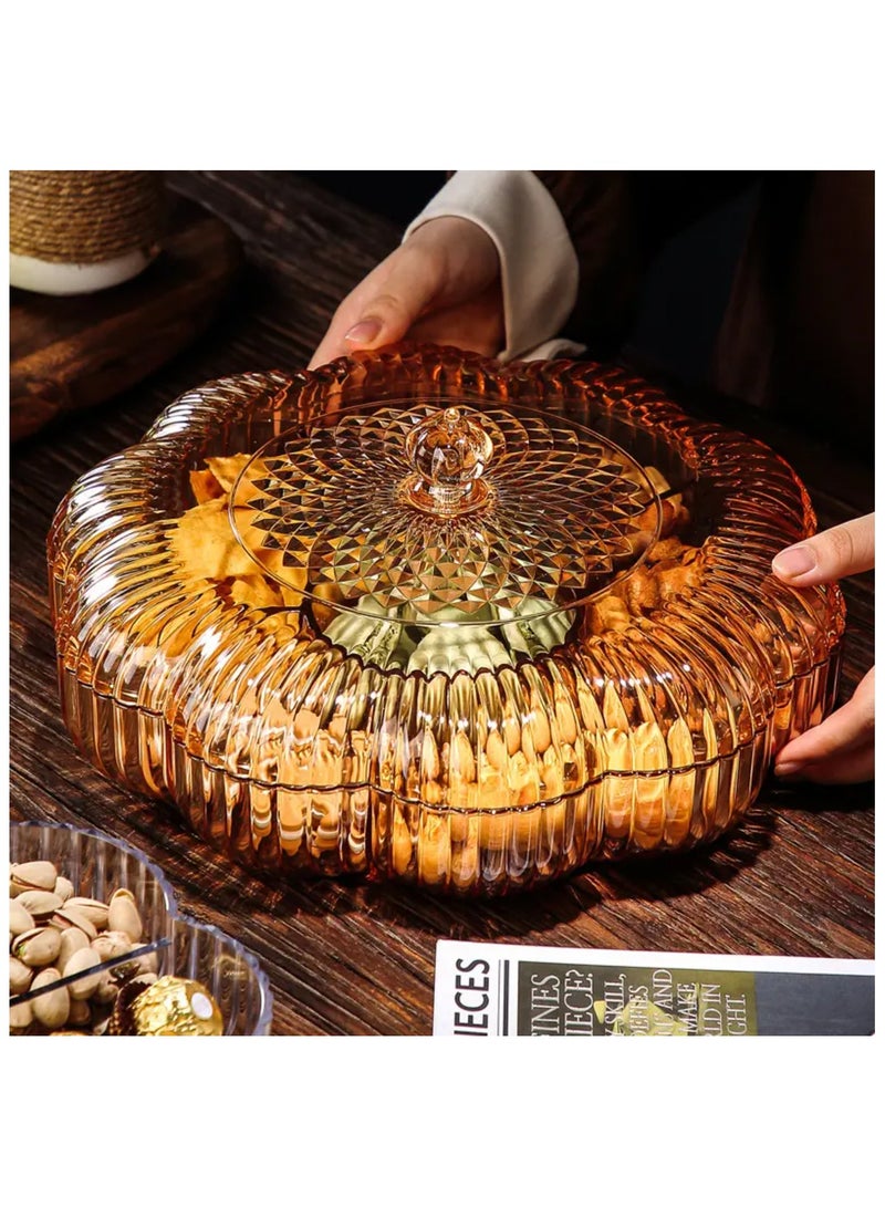 Rotating Snack Serving Tray with Lid - Divided Serving Dishes Round Appetizer Platter - Removable Dried Fruit Organizer Plate for Candy Crackers Chips for Parties.