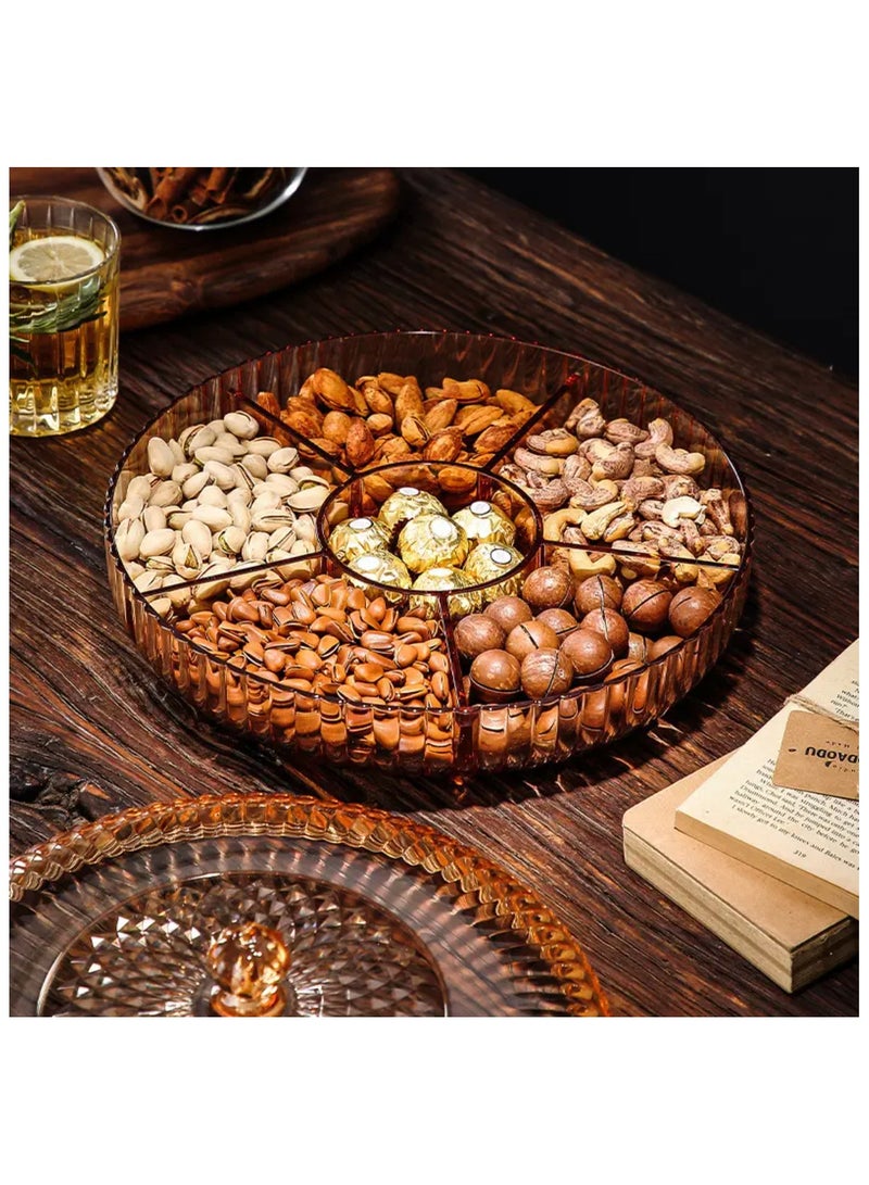 Rotating Snack Serving Tray with Lid - Divided Serving Dishes Round Appetizer Platter - Removable Dried Fruit Organizer Plate for Candy Crackers Chips for Parties.