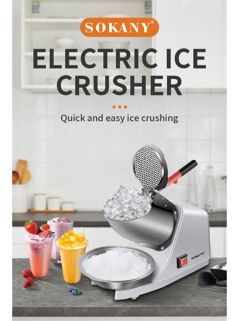 Electric Ice Crusher Machine Electric Shaved Ice Machine Smoothie Machine for Home and Commercial Use 300W SK-777 Silver