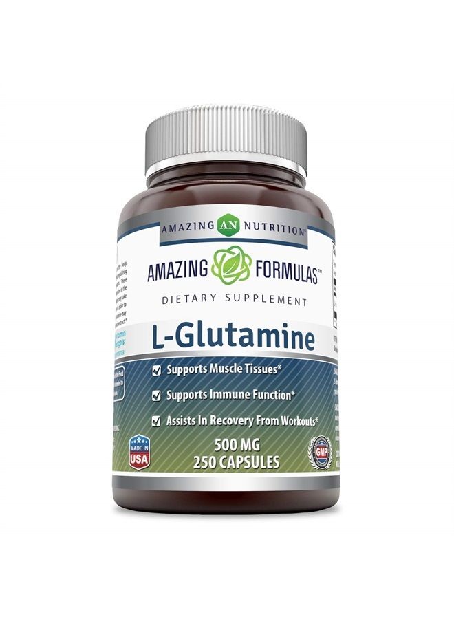 Amazing Formulas L-Glutamine 500mg 250 Capsules Supplement | Non-GMO | Gluten Free | Made in USA