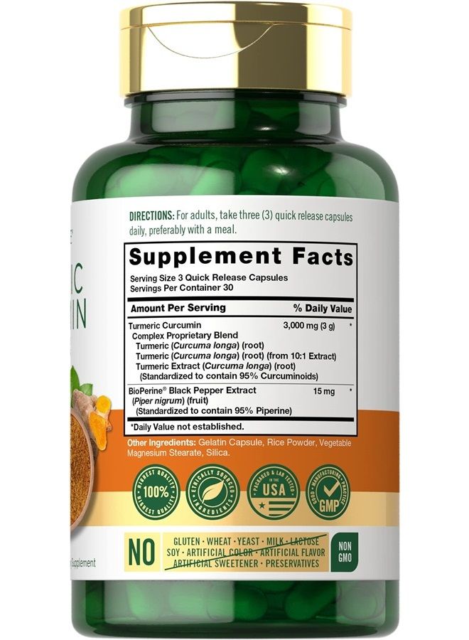 Turmeric Supplement 3000mg | 90 Powder Capsules | Turmeric Curcumin with Black Pepper | Joint Support Complex with Bioperine | Non-GMO, Gluten Free