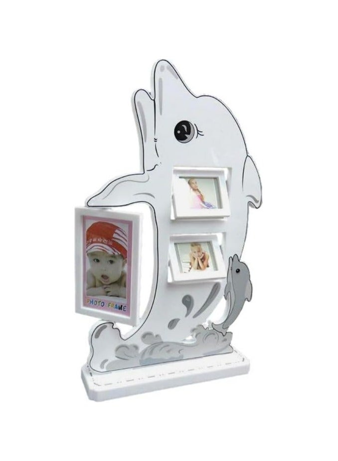 Dolphin Photo Frame, 3-Window Die-Cut Anime Design, Animal Picture Frame for Kids and Adults, Ocean-Themed Decorative Display for Home, Desk, or Office