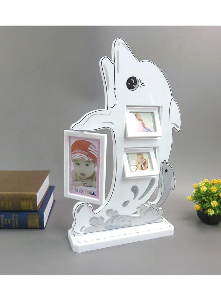 Dolphin Photo Frame, 3-Window Die-Cut Anime Design, Animal Picture Frame for Kids and Adults, Ocean-Themed Decorative Display for Home, Desk, or Office