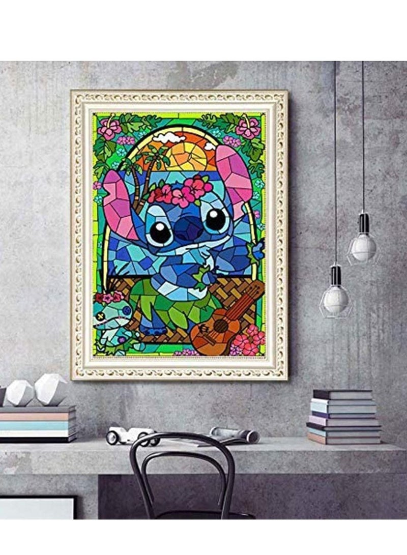 DIY 5D Diamond Painting by Number Kit for Kids, Diamonds Children Full Round Drill Lovely Cartoon Stitch Rhinestone Embroidery Arts Craft Kits Home Wall Decor