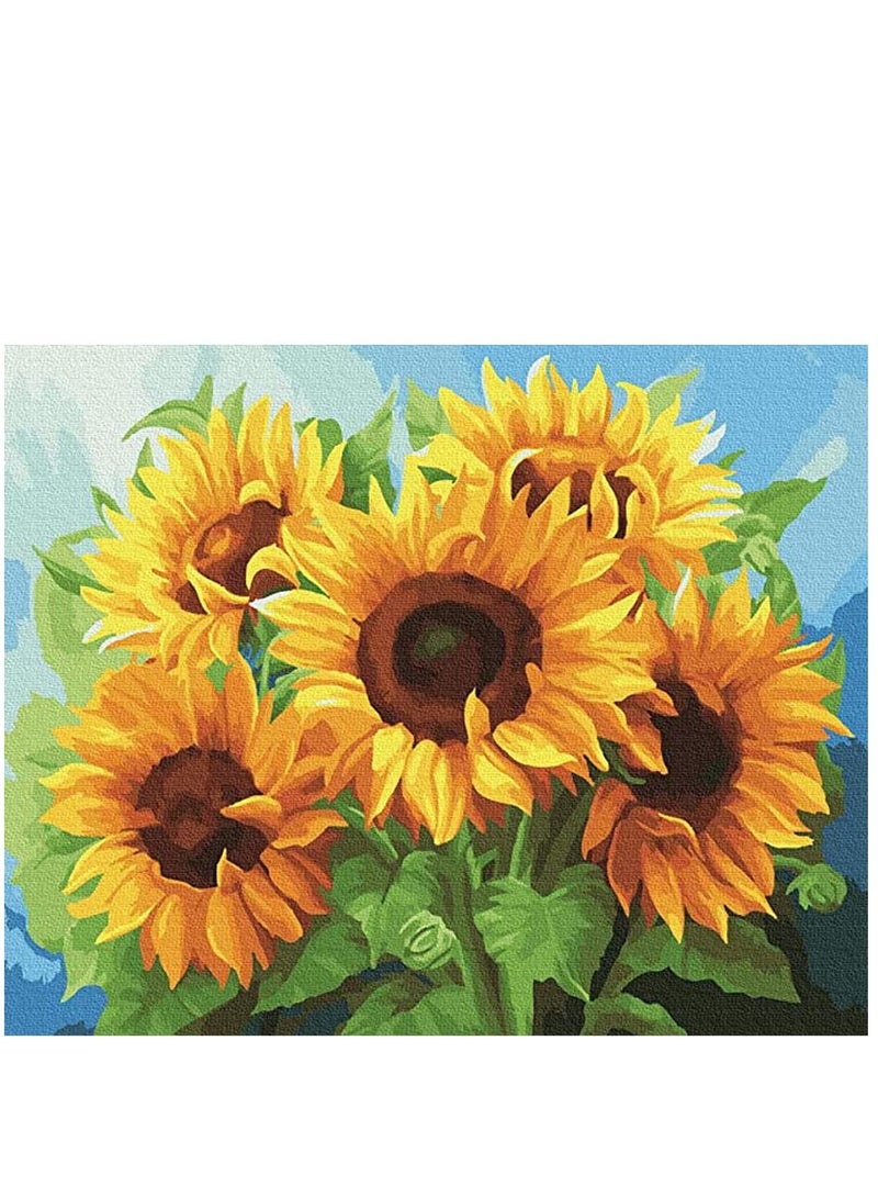 Paint by Numbers for Adults Beginner, DIY Oil Painting Kit on Canvas with Paintbrushes and Acrylic Pigment, Flower Arts Craft Home Wall Decor-Sunflower