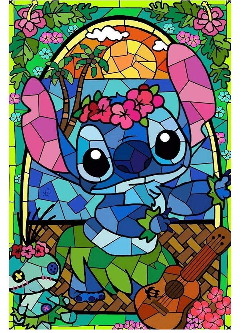 DIY 5D Diamond Painting by Number Kit for Kids, Diamonds Children Full Round Drill Lovely Cartoon Stitch Rhinestone Embroidery Arts Craft Kits Home Wall Decor