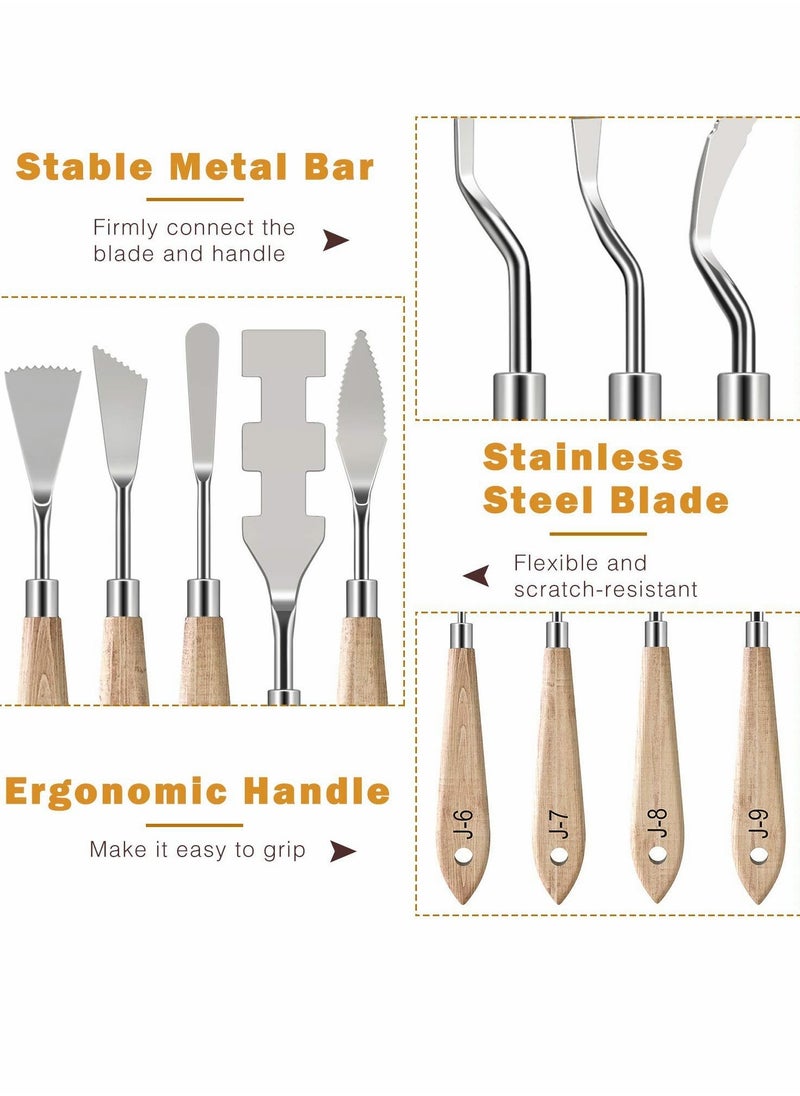 10 Piece Stainless Steel Palette Knife Set for Art, Flexible Tools with Wooden Handle for Oil and Acrylic Painting, Color Mixing and Texture Creation