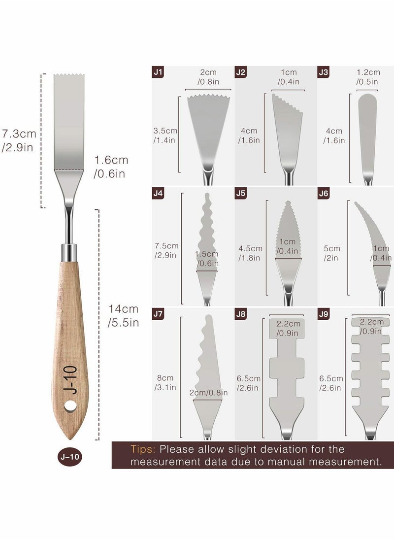 10 Piece Stainless Steel Palette Knife Set for Art, Flexible Tools with Wooden Handle for Oil and Acrylic Painting, Color Mixing and Texture Creation