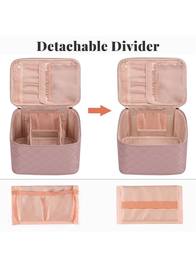 Makeup Bag,Large Travel Makeup Bag Organizer Cosmetic Bags for Women Washable Make Up Bag Makeup Organizer Case with Dividers - Large,Embossed Rhombus Pink