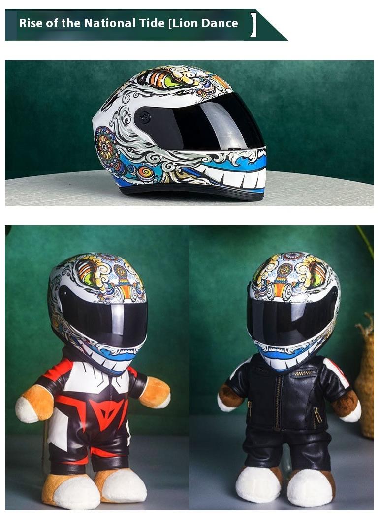 Mini Style Full Face Plush Toy Helmet Motorcycle Lover’s Small Racing Crash Helmet Souvenir Ornament Desk Decorator Motorsport Fans Gift 30cm