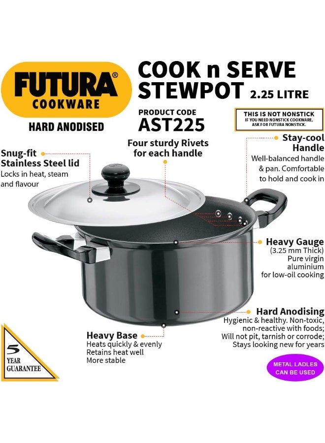 Futura L33 Hard Anodised Cook and Serve Stewpot 2.25-Liter