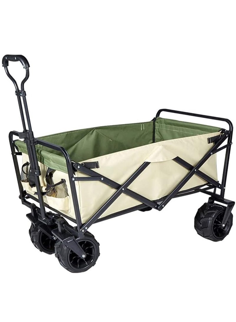 Portable Folding All-Terrain Utility Wagon – Heavy Duty Beach, Camping & Garden Cart with Telescopic Adjustable Handle, 360º Rotating Rubber Wheels, and 100KG Load Capacity – Durable & Compact Outdoor Trolley