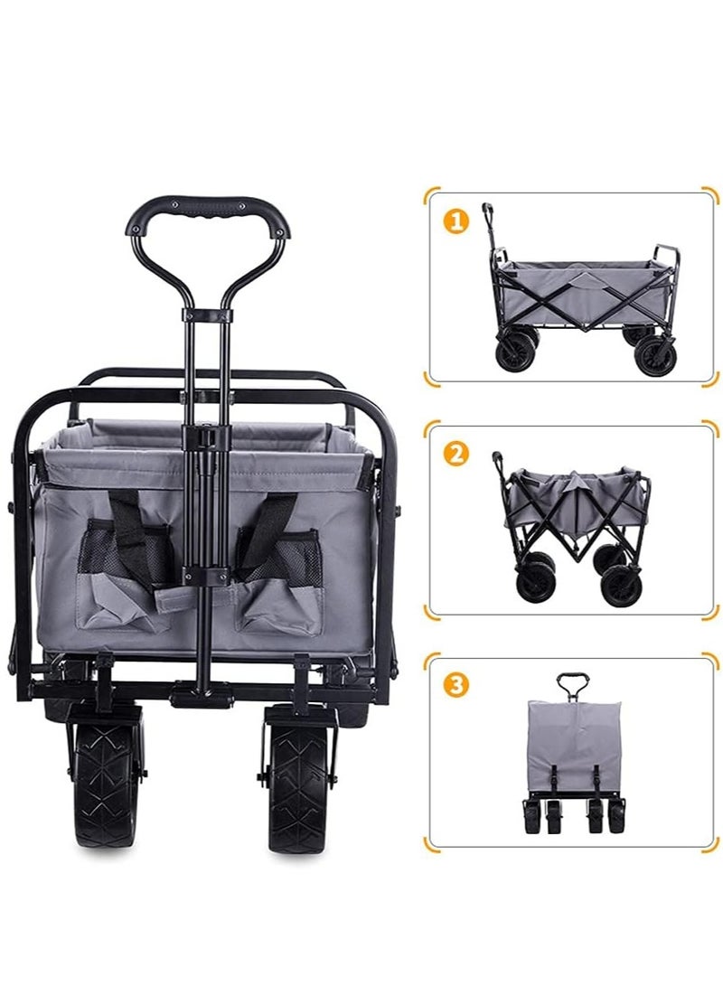 Portable Folding All-Terrain Utility Wagon – Heavy Duty Beach, Camping & Garden Cart with Telescopic Adjustable Handle, 360º Rotating Rubber Wheels, and 100KG Load Capacity – Durable & Compact Outdoor Trolley