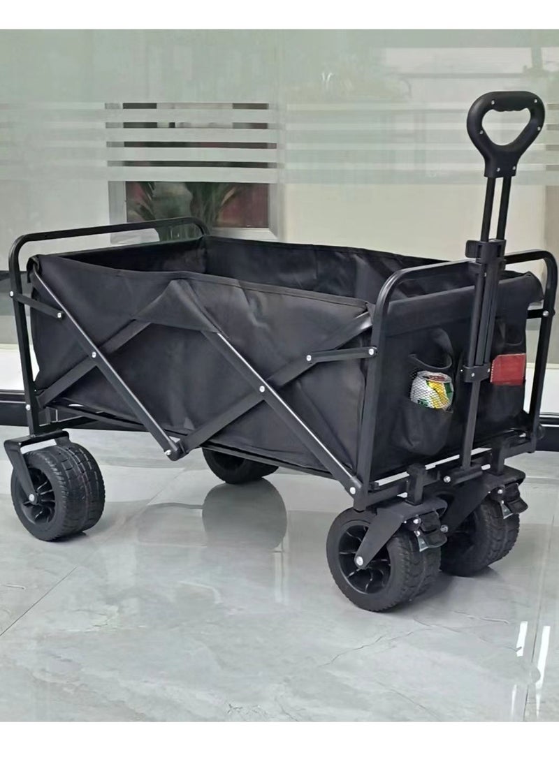 Portable Folding All-Terrain Utility Wagon – Heavy Duty Beach, Camping & Garden Cart with Telescopic Adjustable Handle, 360º Rotating Rubber Wheels, and 100KG Load Capacity – Durable & Compact Outdoor Trolley