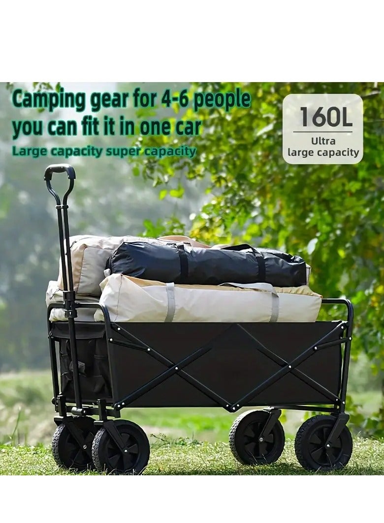 Portable Folding All-Terrain Utility Wagon – Heavy Duty Beach, Camping & Garden Cart with Telescopic Adjustable Handle, 360º Rotating Rubber Wheels, and 100KG Load Capacity – Durable & Compact Outdoor Trolley