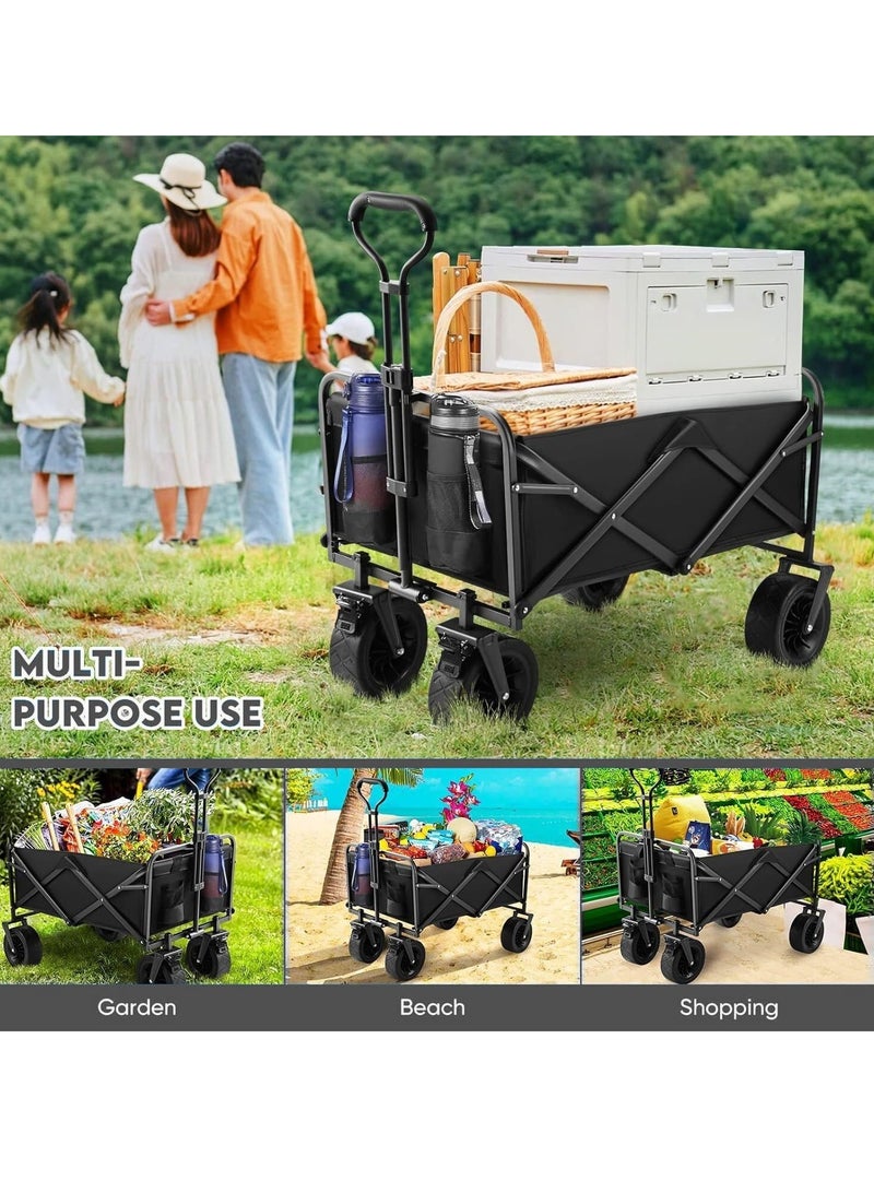 Collapsible Folding Wagon Trolley cart Bearing Large Capacity Beach Garden Shopping Carts & Stroller Wagon Utility Adjustable Handle Outdoor Camping with Big Wheels