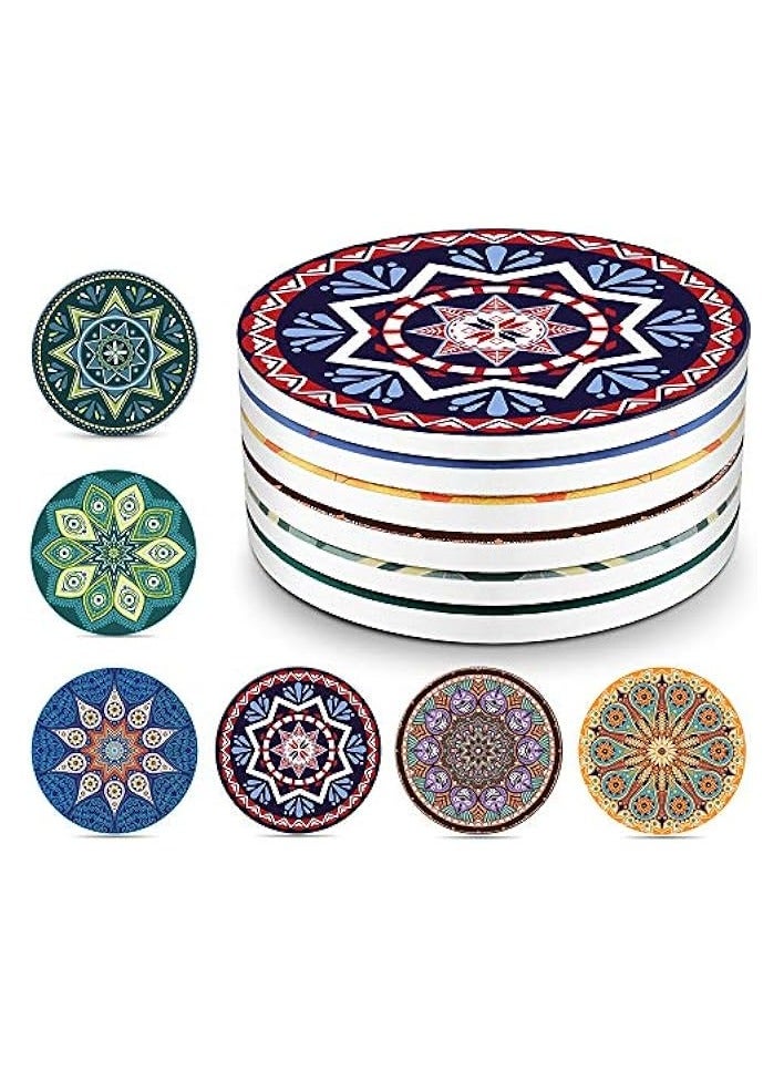 Drink Coasters Absorbent Ceramic Coasters With Cork Base,Prevent Furniture From Dirty And Scratched, Multicolor