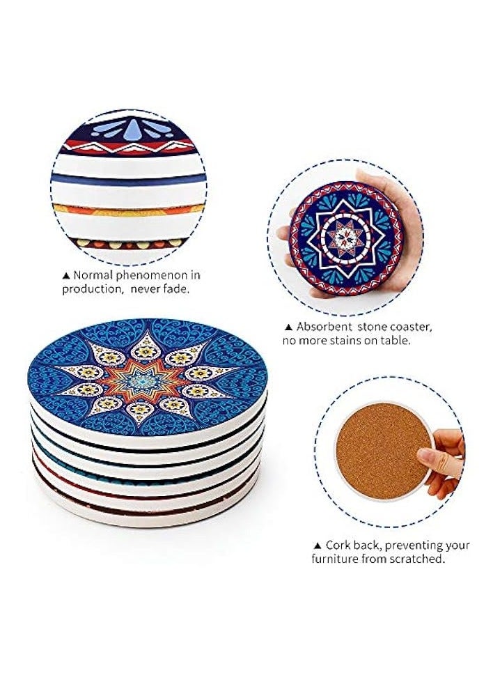 Drink Coasters Absorbent Ceramic Coasters With Cork Base,Prevent Furniture From Dirty And Scratched, Multicolor