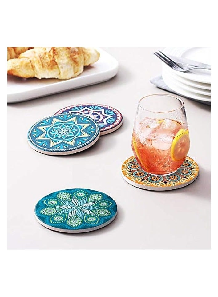 Drink Coasters Absorbent Ceramic Coasters With Cork Base,Prevent Furniture From Dirty And Scratched, Multicolor