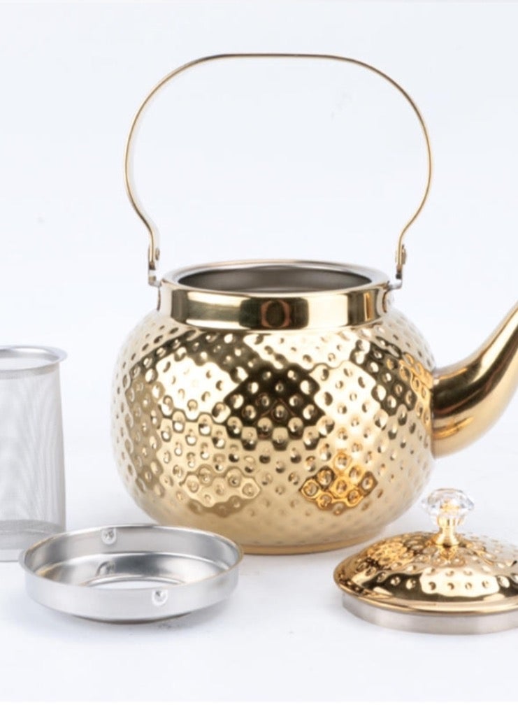 Teapot with Removable Infuser, 1.6L Stainless steel Coffee & Tea Pots - Perfect filter for Loose Leaf Tea or Tea (Gold