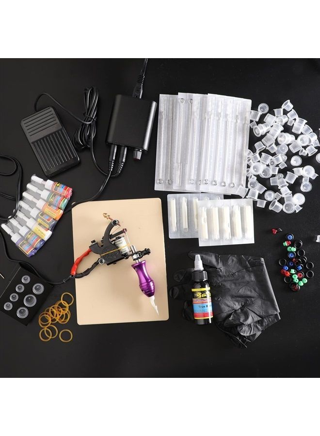 Complete Starter Tattoo kit 1 Pro Machine Guns 14 Inks Power Supply Foot Pedal Needles Grips Tips TK110