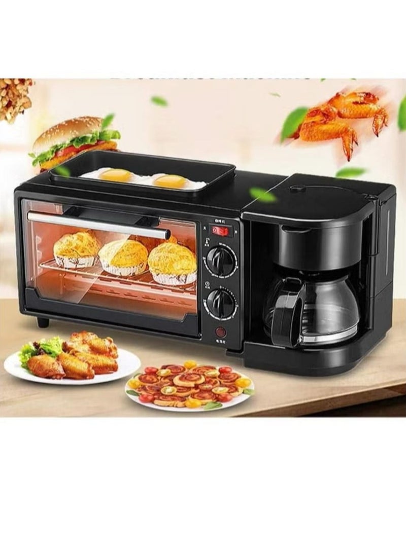 3 in 1 Breakfast Maker 1500W with 9L Oven All-in-One Coffee Maker, Toaster Oven & Griddle – Compact Multifunctional Breakfast Station for Quick & Easy Meals at Home