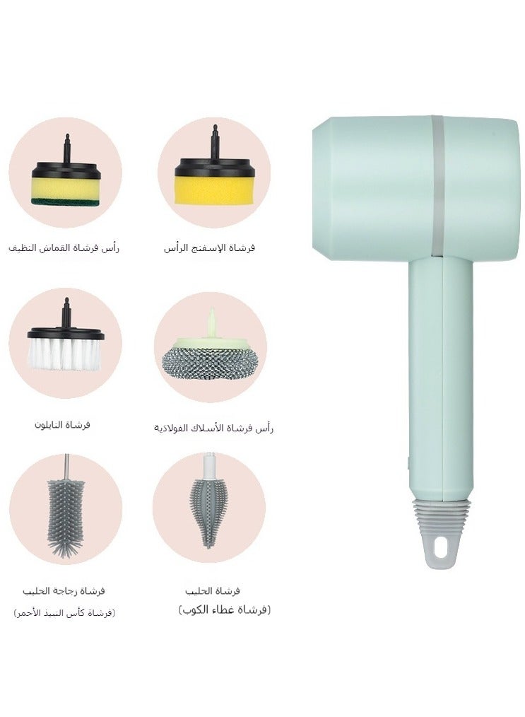 6-Head Electric Cleaning Brush, Multifunctional Handheld Rechargeable Scrubber for Kitchen, Bathroom, and Shoes