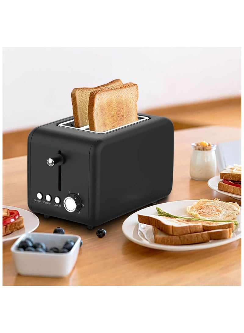 Compact Two Slot Electric Bread Toaster With Six Toast Settings Defrost Reheat Cancel Functions Removable Crumb Tray Fast Heating Stainless Steel Black Kitchen Toaster