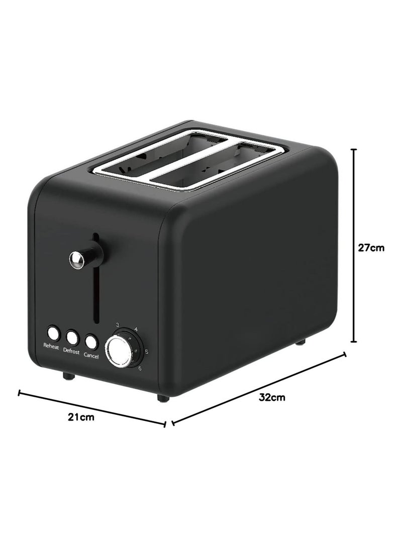 Compact Two Slot Electric Bread Toaster With Six Toast Settings Defrost Reheat Cancel Functions Removable Crumb Tray Fast Heating Stainless Steel Black Kitchen Toaster