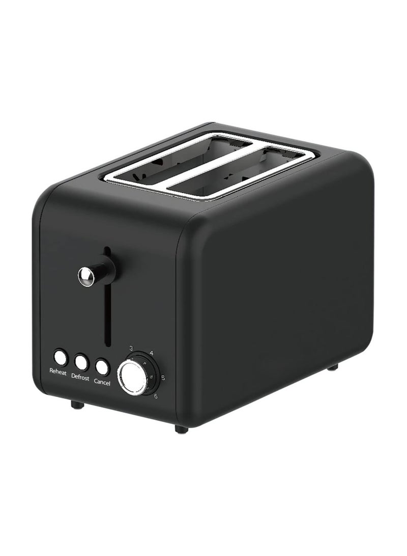 Compact Two Slot Electric Bread Toaster With Six Toast Settings Defrost Reheat Cancel Functions Removable Crumb Tray Fast Heating Stainless Steel Black Kitchen Toaster