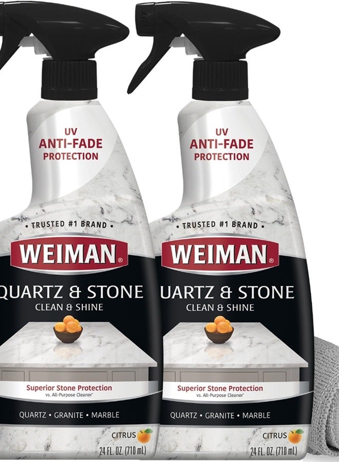 Quartz Countertop Cleaner and Polish - 24 Ounce (2 Pack w/MicroFiber Towel Included) - Clean and Shine Your Quartz Countertops Islands and Stone Surfaces with UV Protection