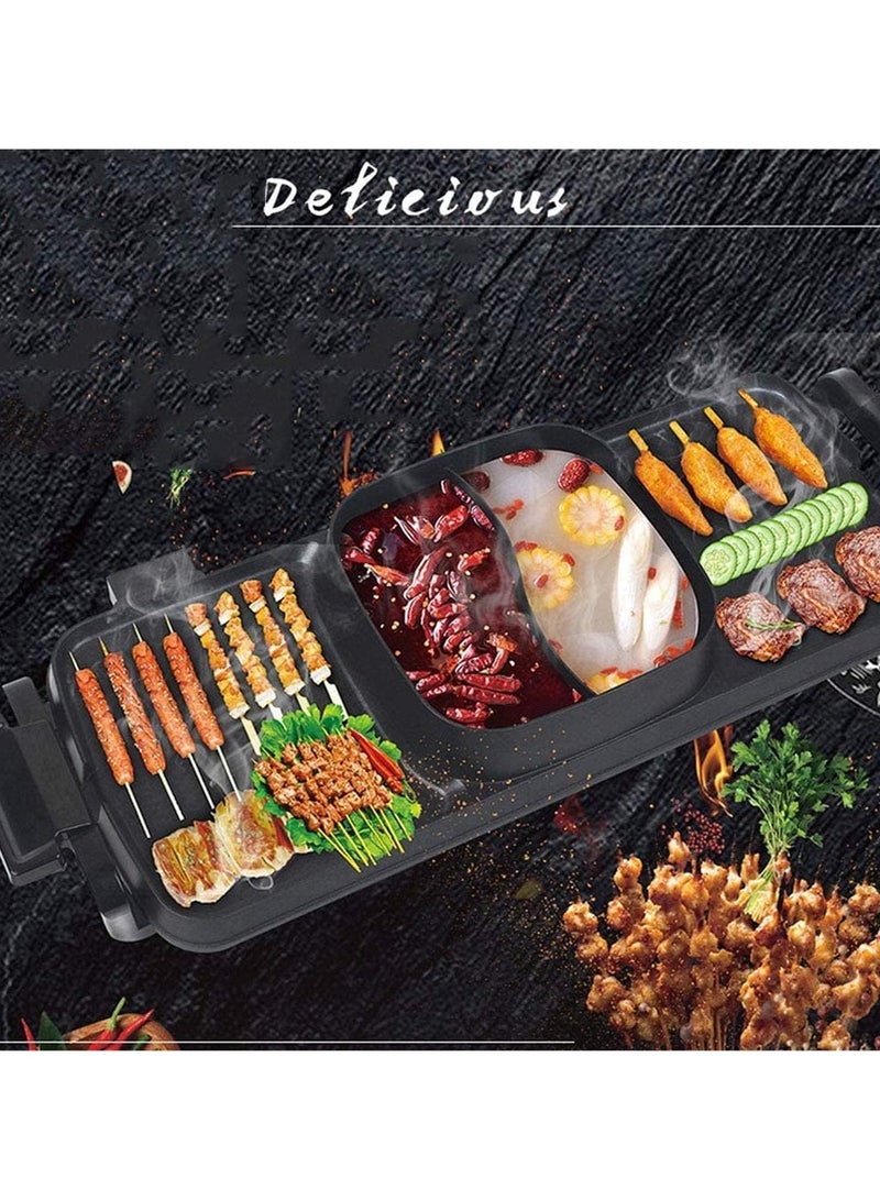 BBQ hot Pot Smokefree Multifunctional Barbecue Hot Pot Electric Grill 2 in 1 Portable Grill Pan black