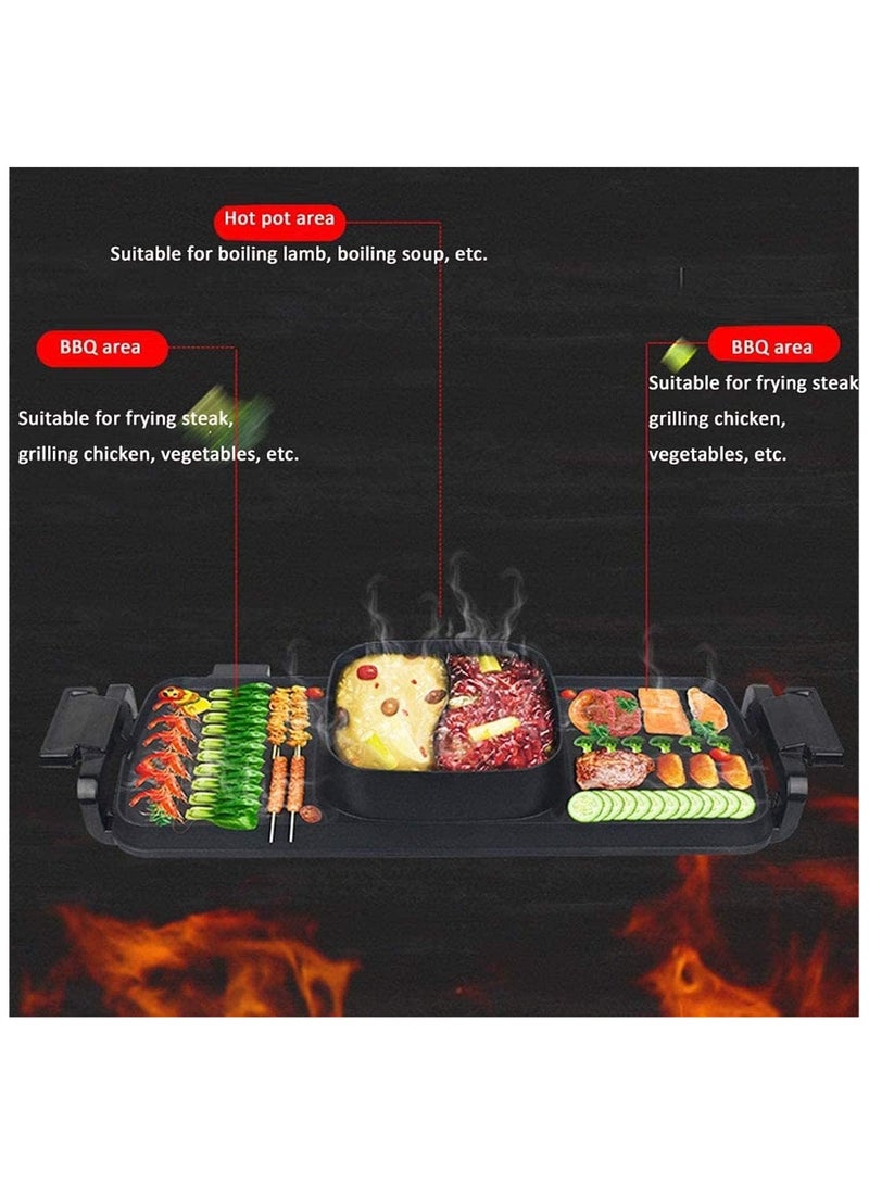 BBQ hot Pot Smokefree Multifunctional Barbecue Hot Pot Electric Grill 2 in 1 Portable Grill Pan black