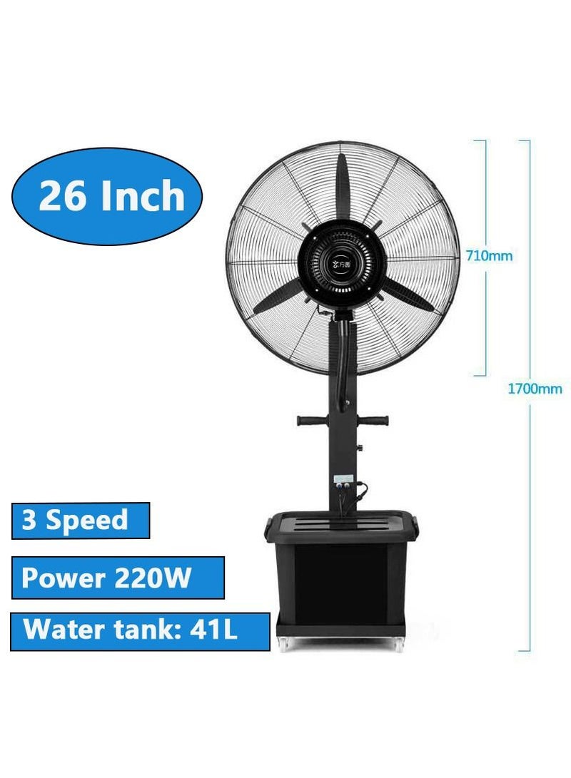 26 Inch Industrial Misting Fan Stand Atomizing Fan Heavy Duty Water Mist Fan 3 Cooling Speeds 41L Tank Water Spray Cooler Fan For Outdoor Indoor Garden Warehouse Factory