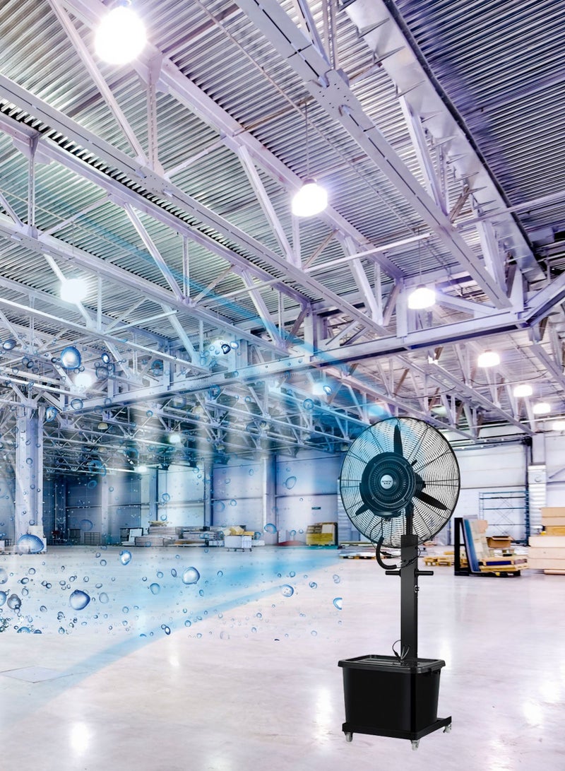 26 Inch Industrial Misting Fan Stand Atomizing Fan Heavy Duty Water Mist Fan 3 Cooling Speeds 41L Tank Water Spray Cooler Fan For Outdoor Indoor Garden Warehouse Factory