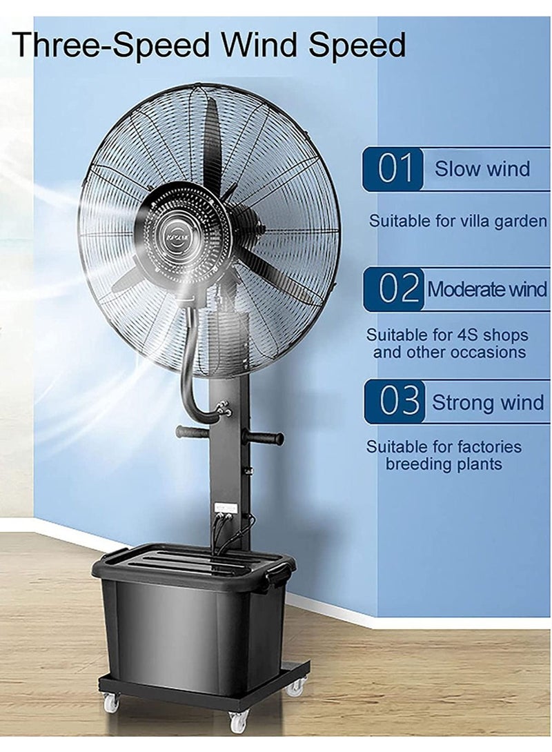 26 Inch Industrial Misting Fan Stand Atomizing Fan Heavy Duty Water Mist Fan 3 Cooling Speeds 41L Tank Water Spray Cooler Fan For Outdoor Indoor Garden Warehouse Factory