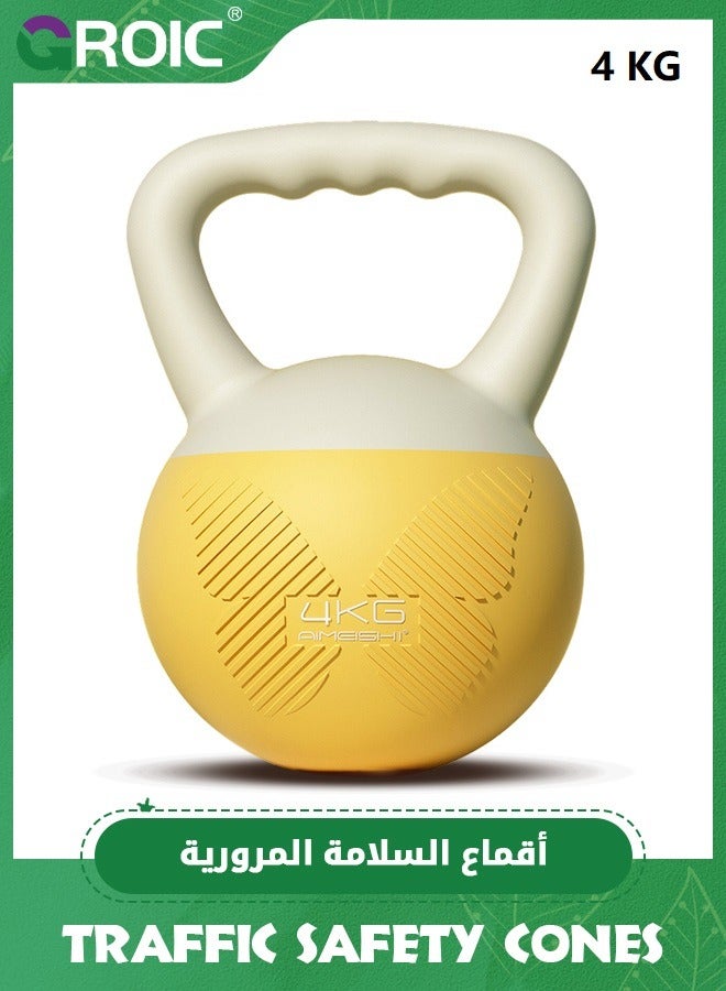 4KG/8.8lb Soft Kettlebell, Strength Training Kettlebells Upgraded Handle with Resistance Loop Fitness Set, Iron Sand Filled Shock-Proof Hand Weights, for Full Body Workout and Strength Training