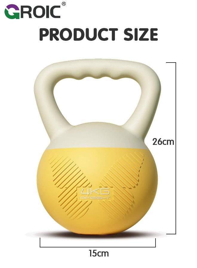 4KG/8.8lb Soft Kettlebell, Strength Training Kettlebells Upgraded Handle with Resistance Loop Fitness Set, Iron Sand Filled Shock-Proof Hand Weights, for Full Body Workout and Strength Training